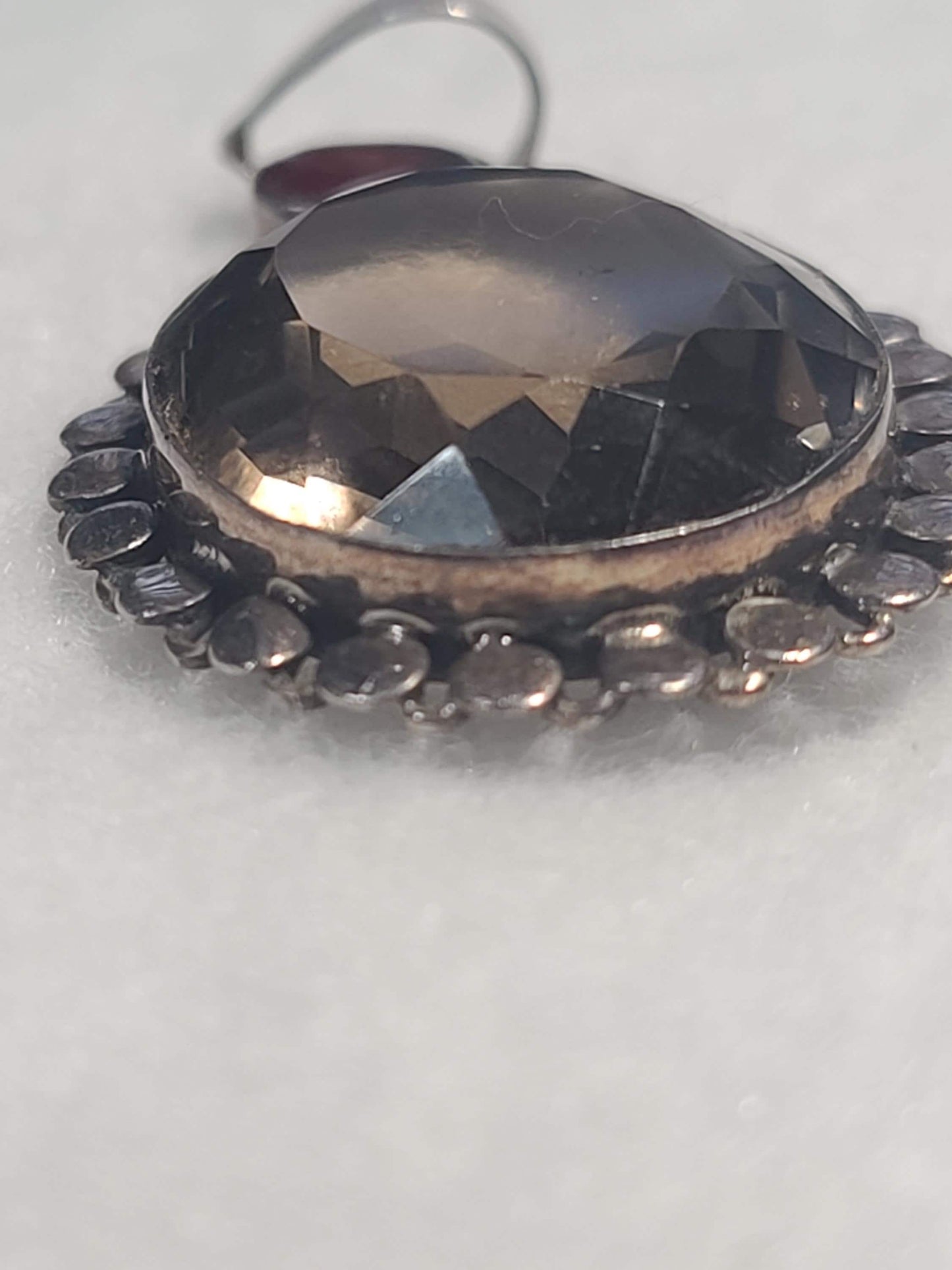 Vintage Sterling Silver, Smoky Quartz, and Garnet Pendant