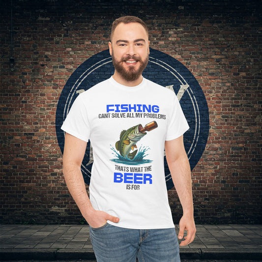 Funny Fishing Shirt – Beer Solves Problems Tee – Gift for Fishermen