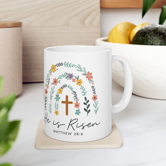 Floral Inspiration Mug, He is Risen Coffee Cup - 11 Oz or 15 Oz