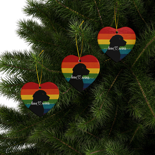 Love Wins Heart-Shaped Rainbow & Dog Christmas Tree Ornament