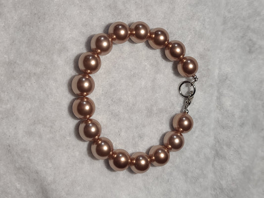 Handmade Vintage Style Faux Bronze Pearl Beaded Bracelet with Lobster Clasp