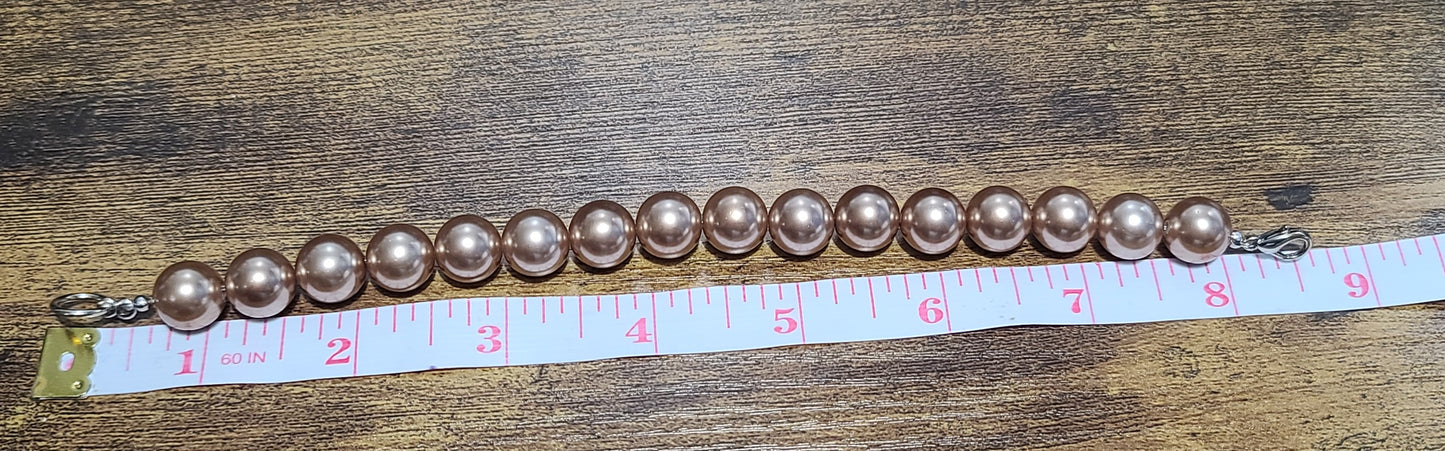 Handmade Vintage Style Faux Bronze Pearl Beaded Bracelet with Lobster Clasp
