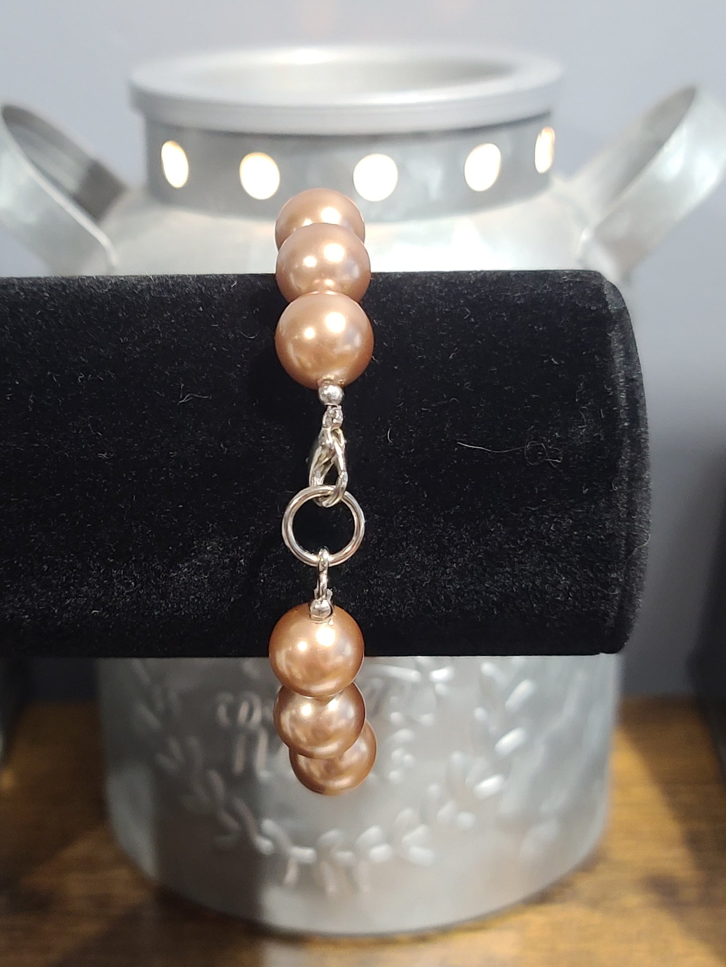 Handmade Vintage Style Faux Bronze Pearl Beaded Bracelet with Lobster Clasp
