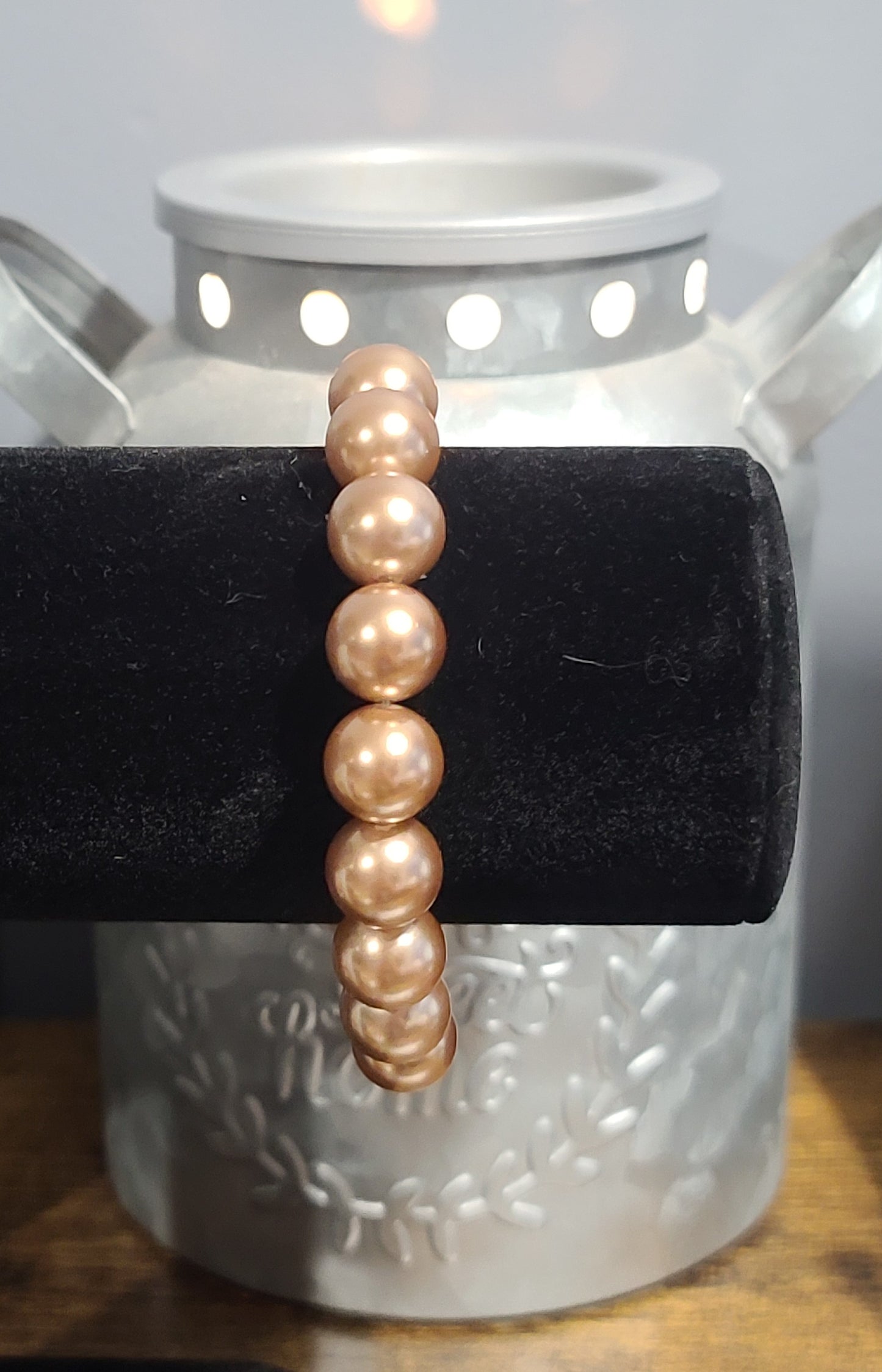 Handmade Vintage Style Faux Bronze Pearl Beaded Bracelet with Lobster Clasp