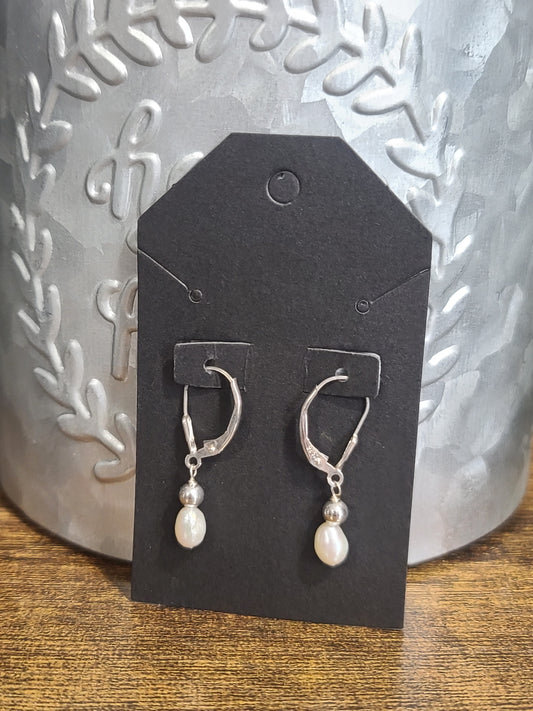 Cultured Freshwater Rice Pearl Lever Earrings in Sterling Silver