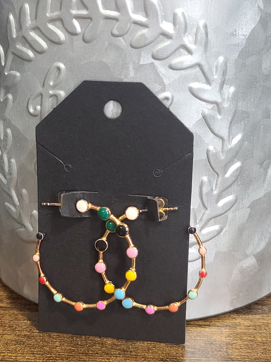 Hoop Earrings - 14K Gold Plated With Colorful Rainbow Enamel Dots