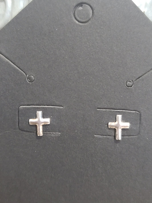 Small Polished Sterling Silver Cross Studded Earrings