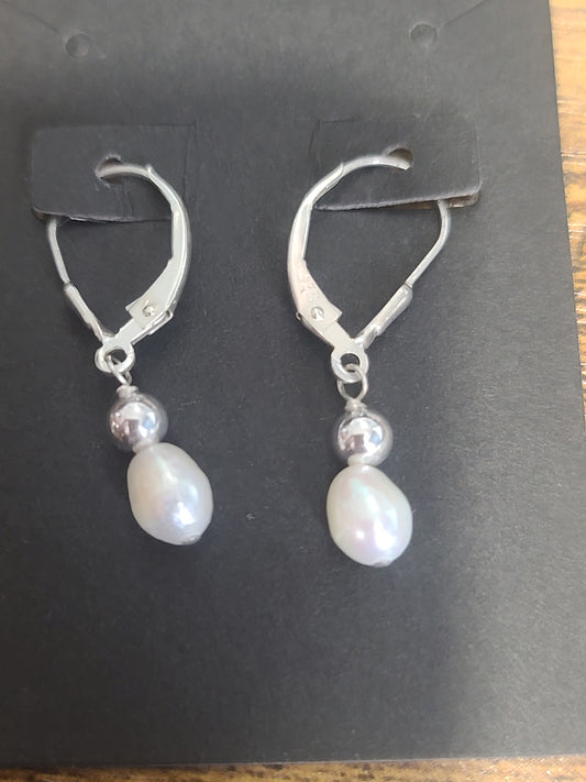 Cultured Freshwater Rice Pearl Lever Earrings in Sterling Silver