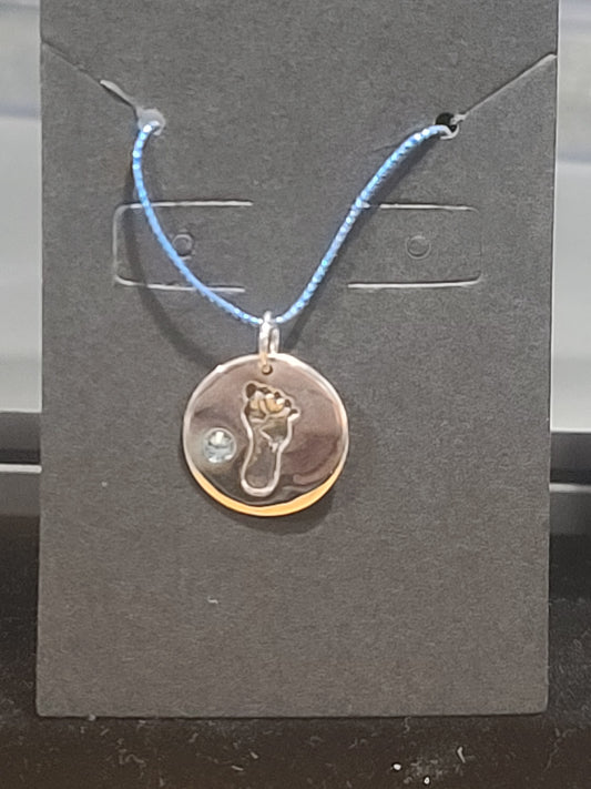 Sterling Silver Baby Boy Footprint Charm with Blue Crystal