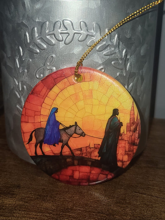Journey to Bethlehem Double Sided Porcelain Christmas Ornament, UV Printed