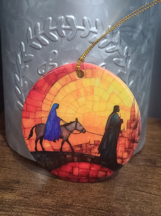 Journey to Bethlehem Double Sided Porcelain Christmas Ornament, UV Printed