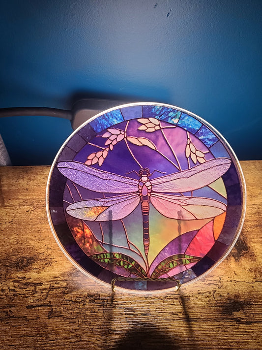 Dragonfly Stained Glass Look Square Glass Trivet or Cutting Board (Transparent)