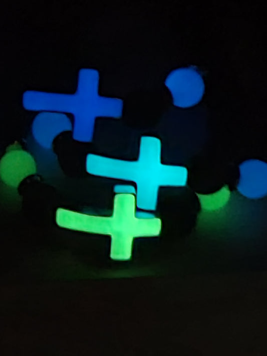 Cross Volcanic Stone Beaded Stretch Glow-in-the-Dark Bracelet for Men & Women