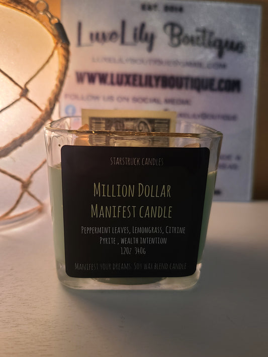 Million Dollar Crystal Manifest Money Intention Soy Candle with Lemongrass & Citrine