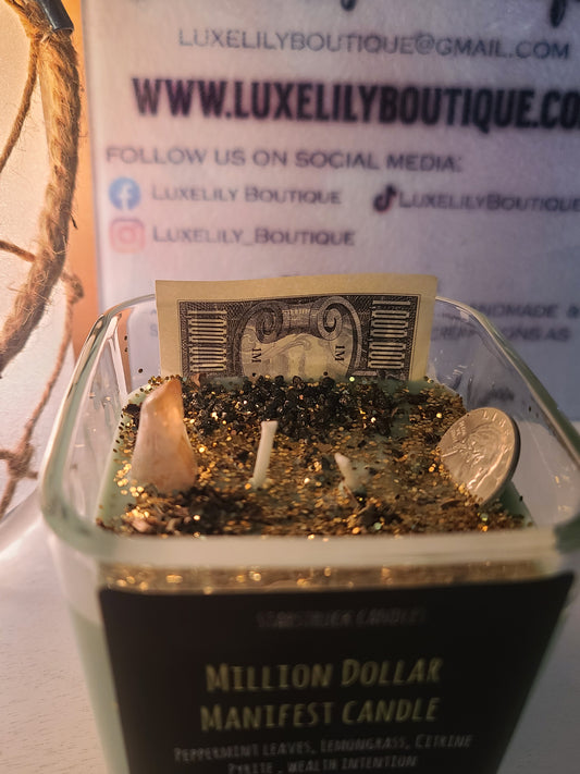 Million Dollar Crystal Manifest Money Intention Soy Candle with Lemongrass & Citrine