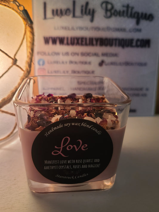 Crystal-infused Love Manifestation Intention Candle to Attract Romance and Love