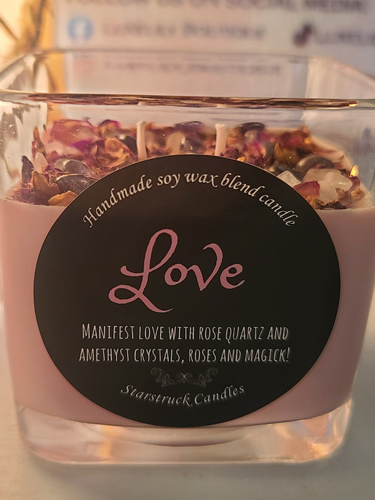 Crystal-infused Love Manifestation Intention Candle to Attract Romance and Love
