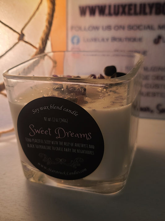 Lavender Infused Sweet Dreams Soy Crystal Intention Candle for Deep Sleep and Relaxation