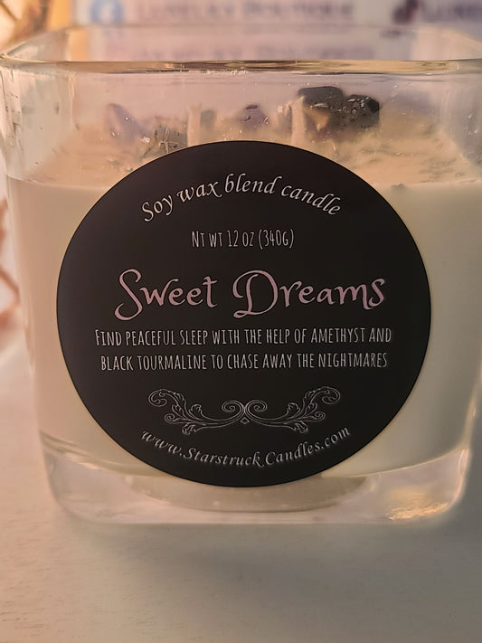 Lavender Infused Sweet Dreams Soy Crystal Intention Candle for Deep Sleep and Relaxation