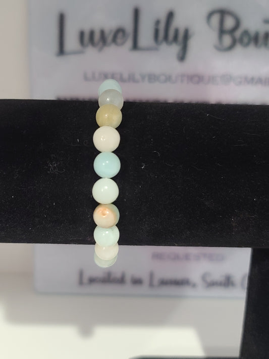 Amazonite Stretch Beaded Bracelet for Holistic Emotional Balance, Clarity and Healing