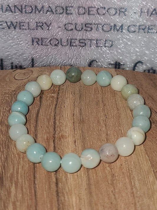 Amazonite Stretch Beaded Bracelet for Holistic Emotional Balance, Clarity and Healing