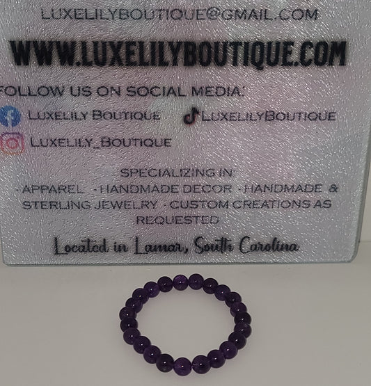 Holistic Amethyst Gemstone Stretch Bracelet (8 mm) Stackable Bracelet for Stress Relief and Focus