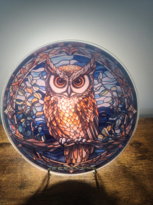 Owl Stained Glass Style Trivet Art for Home Decor - Trivet, Cutting Board, or Suncatcher
