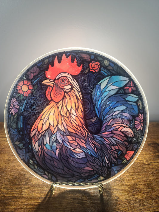 Handcrafted Chicken Stained Glass Look Glass Trivet Cutting Board