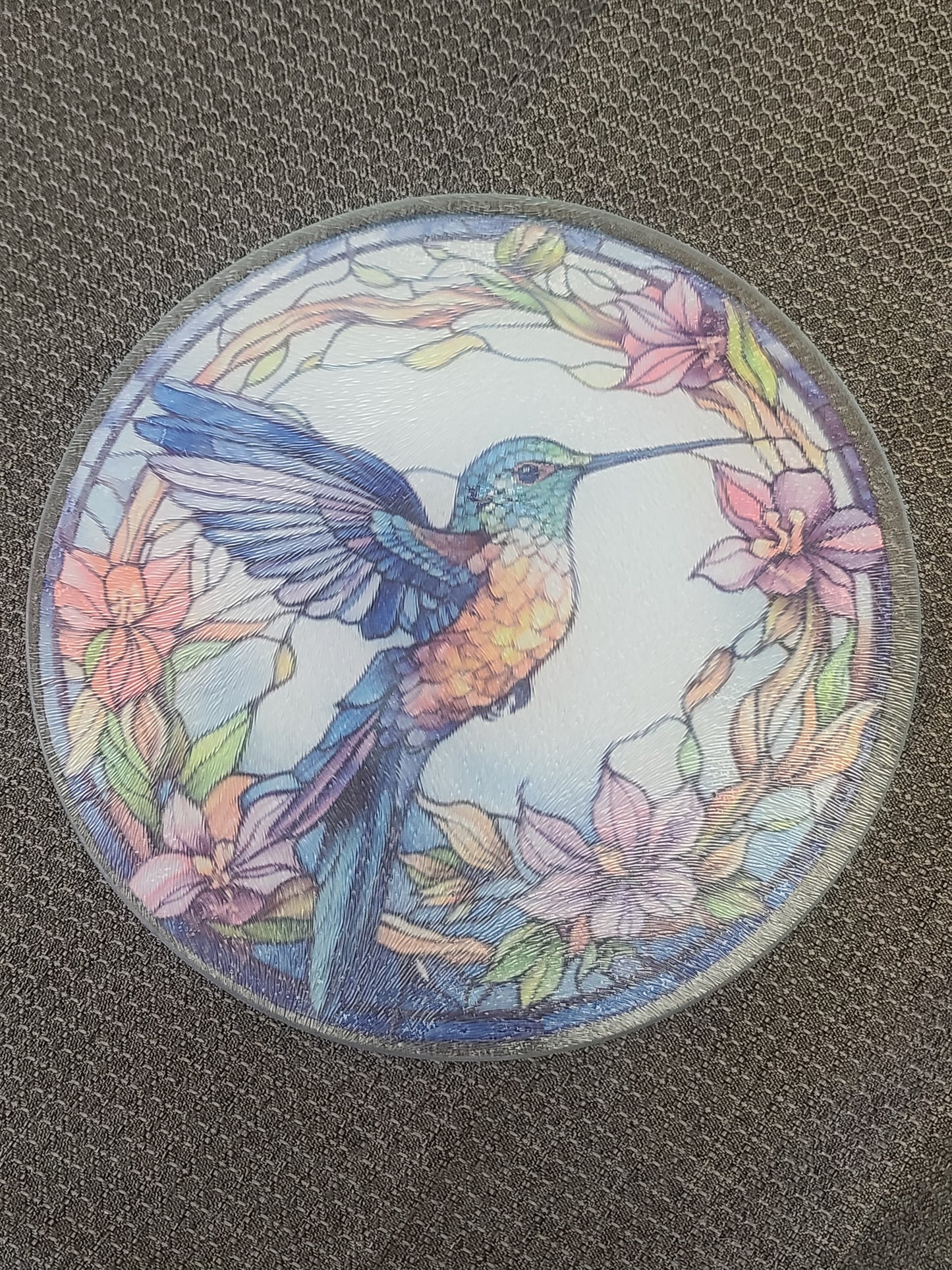 Handcrafted Hummingbird Stained Glass Look Glass Trivet Cutting Board