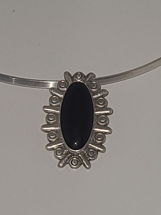Vintage Sterling Silver Black Onyx Slider Pendant & Choker