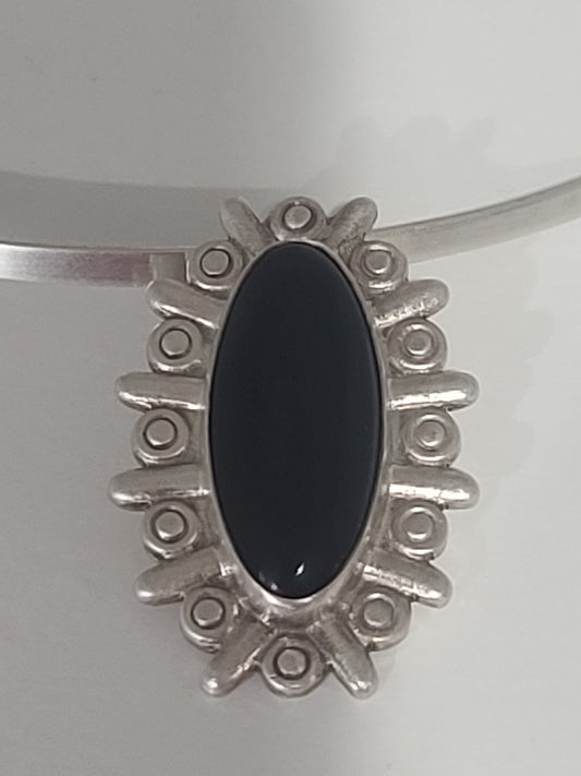 Vintage Sterling Silver Black Onyx Slider Pendant & Choker