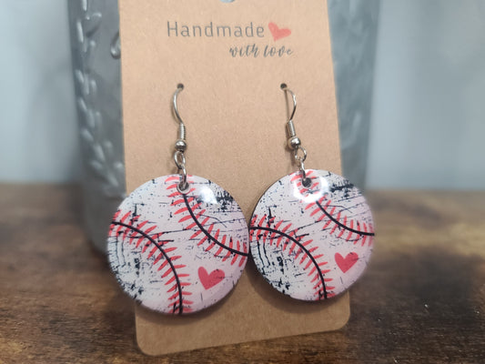 Handmade Distressed Baseball-Themed Laser Cut Wooden Earrings