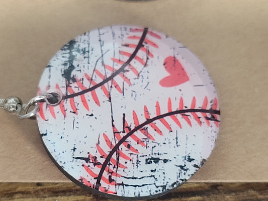 Handmade Distressed Baseball-Themed Laser Cut Wooden Earrings