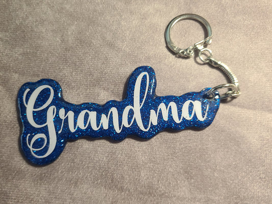 Handmade Wooden & Resin Glitter Grandma Keychain