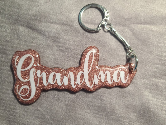 Handmade Wooden & Resin Glitter Grandma Keychain