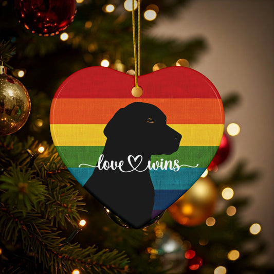 Love Wins Heart-Shaped Rainbow & Dog Christmas Tree Ornament