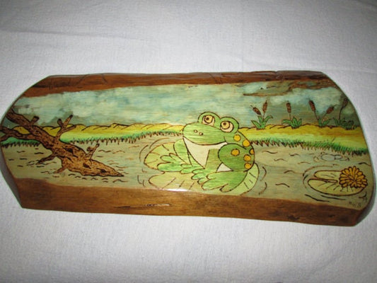 Handmade Wall Art Frog on Paulownia Wood