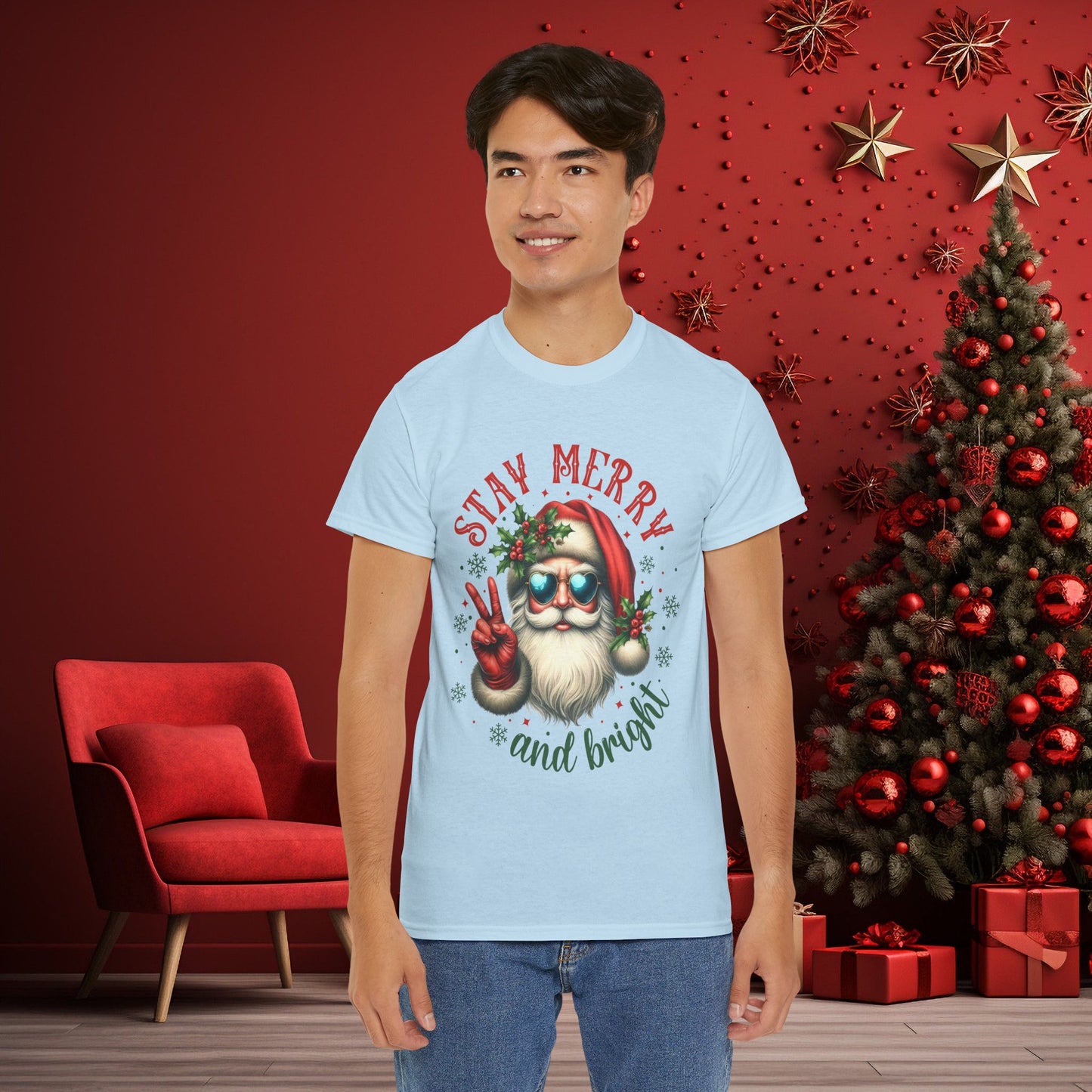 Stay Merry and Bright Holiday Vintage Santa Christmas Tee