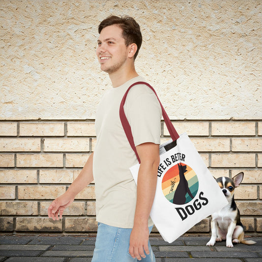 Dog Lover Tote Bag - Life Is Better with Dogs Reusable Tote Bag