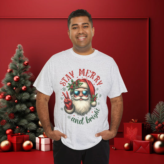 Stay Merry and Bright Holiday Vintage Santa Christmas Tee