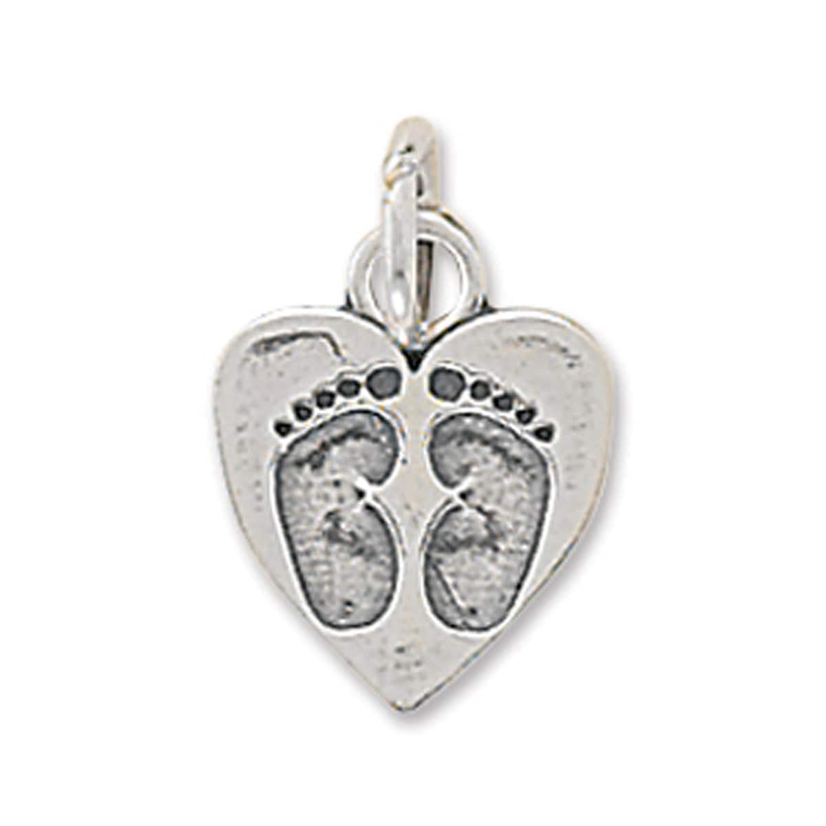 Sterling Silver Heart Charm with Baby Footprints