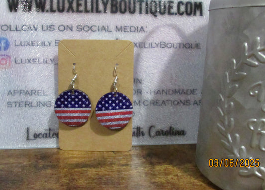 Handmade Laser-Cut Patriotic American Flag Dangle Earrings