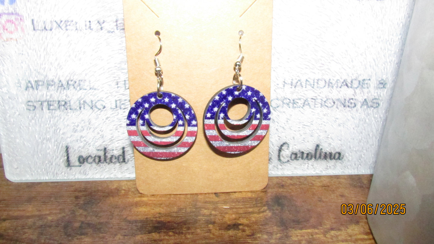 Handmade Laser-Cut Patriotic American Flag Dangle Earrings