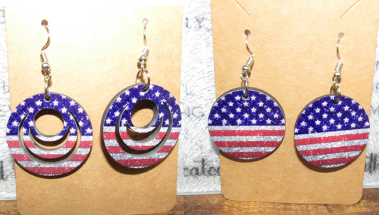 Handmade Laser-Cut Patriotic American Flag Dangle Earrings