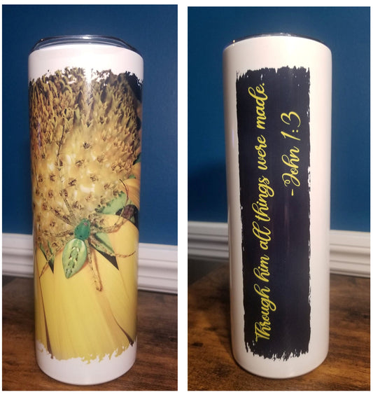 "Sunflowers & Spiders" John 1:3 Digital Art Sublimation Design for Tumbler