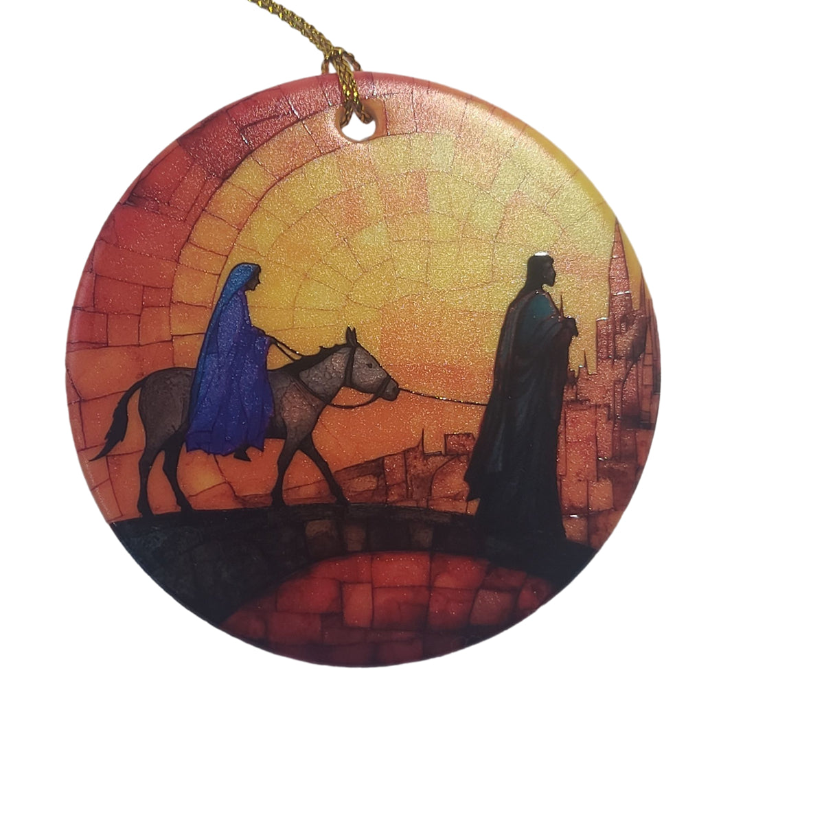 Journey to Bethlehem Double Sided Porcelain Christmas Ornament, UV Printed
