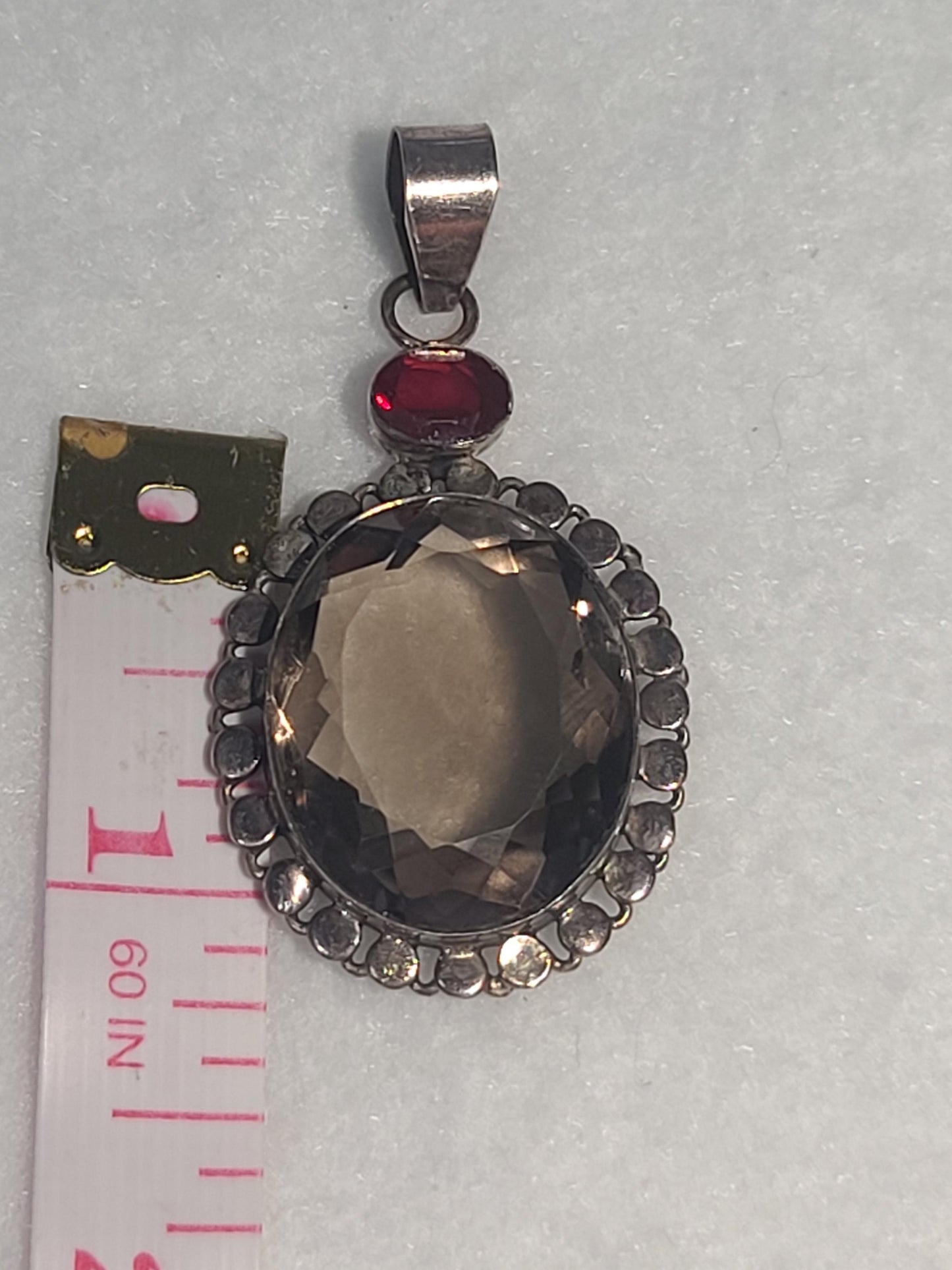 Vintage Sterling Silver, Smoky Quartz, and Garnet Pendant