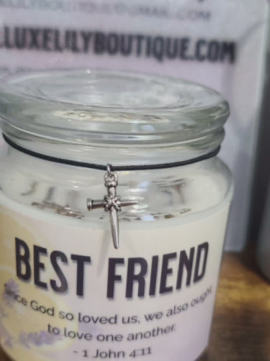 Handmade Friendship Candle, Eucalyptus Mint Scent, Bible Verse 1 John 4:11, Reusable Jar, Cross Pendant, Best Friend Christian Gift, 17oz