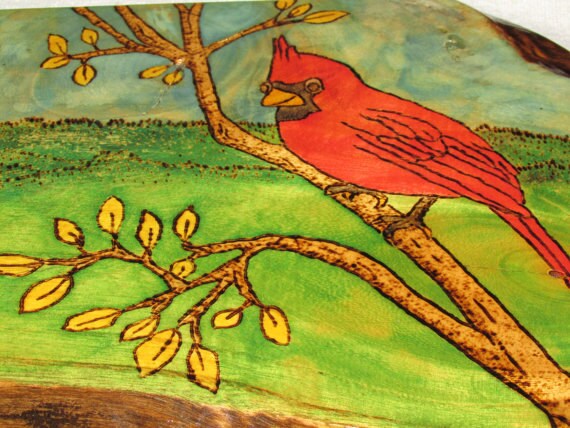 Handmade Wall Art - Cardinal on Paulownia Wood