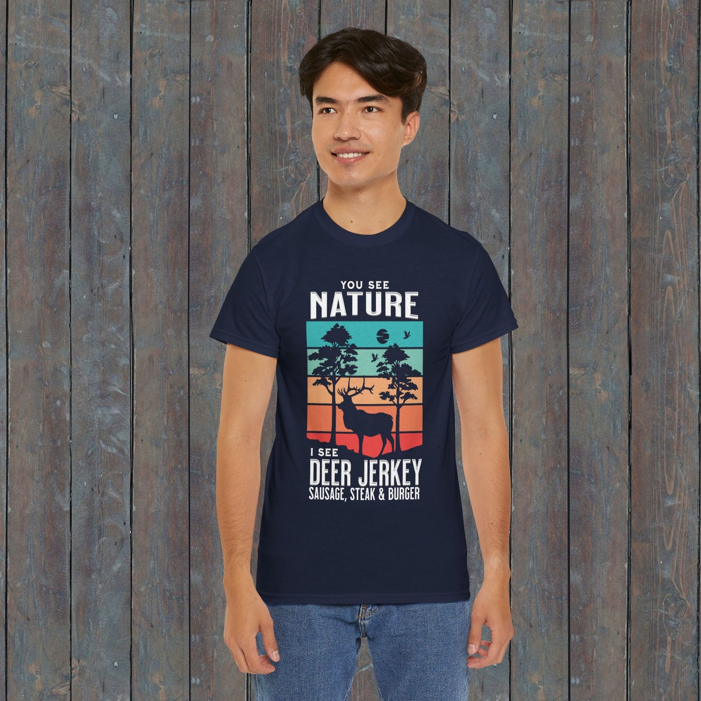 Nature vs Deer Jerky, Sausage, Steak, Burger T-Shirt